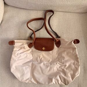 Longchamp Cream and Brown Shoulder Bag
